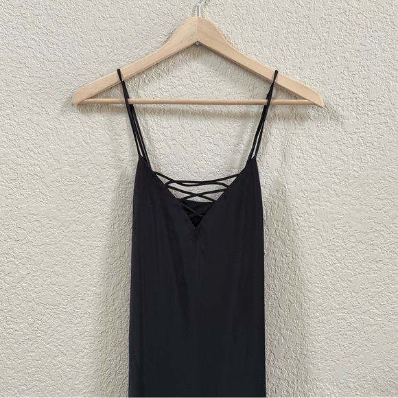 Good American Dress Satin Chemise Midi with Lace-Up Detail Chic Black Large - Picture 8 of 13